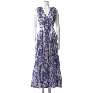100% Silk Floral Maxi Dress in Blue and Pink